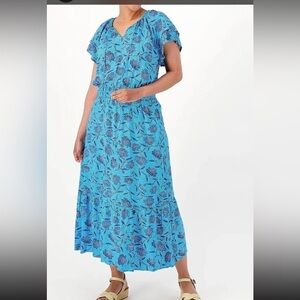Destination 265 Midi Dress feminine Smocking Turquoise/blue boho vacation Large